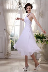 Chiffon Halter Neckline Short Dress with Beaded and Ruffle