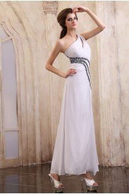 Chiffon One-Shoulder Ankle-Length A-line Dress with Beaded and Ruffle