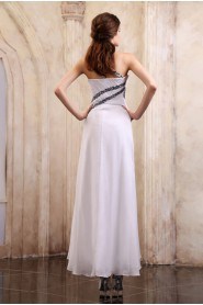 Chiffon One-Shoulder Ankle-Length A-line Dress with Beaded and Ruffle