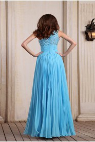 Chiffon One-Shoulder Floor Length Dress with Beaded and Ruffle