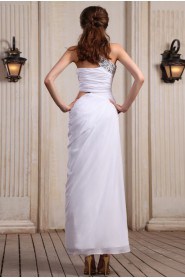 Chiffon One-Shoulder Ankle-Length Column Dress with Beaded and Ruffle