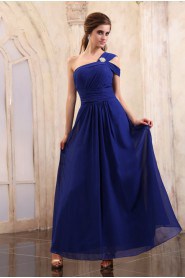 Chiffon One-Shoulder Ankle-Length Dress with Embroidery