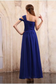 Chiffon One-Shoulder Ankle-Length Dress with Embroidery