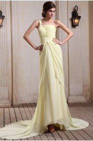 Chiffon One-Shoulder Column Dress with Ruffle