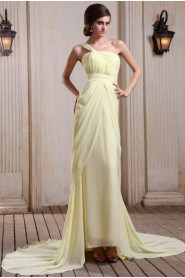 Chiffon One-Shoulder Column Dress with Ruffle