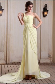 Chiffon One-Shoulder Column Dress with Ruffle