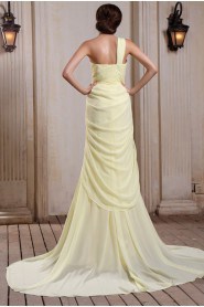 Chiffon One-Shoulder Column Dress with Ruffle