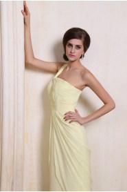 Chiffon One-Shoulder Column Dress with Ruffle