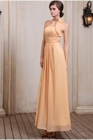 Chiffon Halter Neckline Ankle-Length A-line Dress with Ruffle