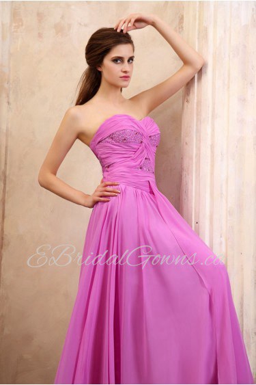 Chiffon Sweetheart Ankle-Length Column Dress with Beaded and Ruffle