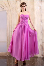 Chiffon Sweetheart Ankle-Length Column Dress with Beaded and Ruffle