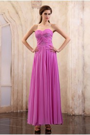 Chiffon Sweetheart Ankle-Length Column Dress with Beaded and Ruffle