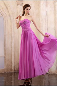 Chiffon Sweetheart Ankle-Length Column Dress with Beaded and Ruffle