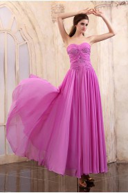 Chiffon Sweetheart Ankle-Length Column Dress with Beaded and Ruffle