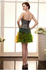 Organza Strapless Short Dress with Handmade Flower and Beaded