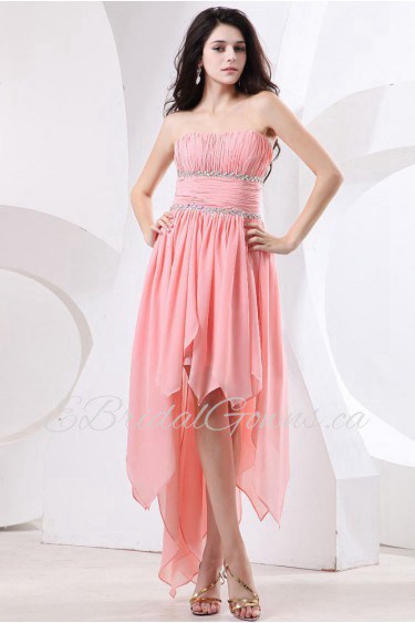 Chiffon Scoop Neckline Asymmetrical Empire Dress with Ruffle