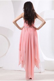 Chiffon Scoop Neckline Asymmetrical Empire Dress with Ruffle