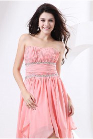 Chiffon Scoop Neckline Asymmetrical Empire Dress with Ruffle