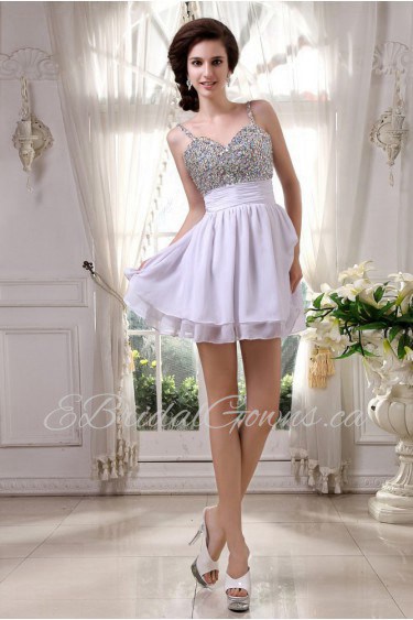 Chiffon Spaghetti Straps Short Dress with Beaded