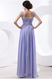 Chiffon and Satin Bateau Neckline Floor Length A-Line Dress with Beaded