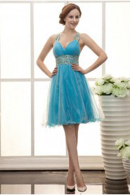 Organza V-Neckline Short Mini Dress with Ruffle and Sequin