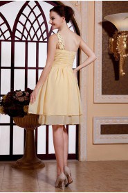 Chiffon One-Shoulder Short Empire Dress with Beaded and Ruffle