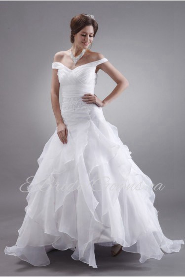 Organza Off-the-shoulder Ankle-Length A-Line Dress