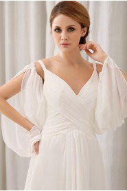 Chiffon V-Neckline Floor Length Column Dress with Ruffle