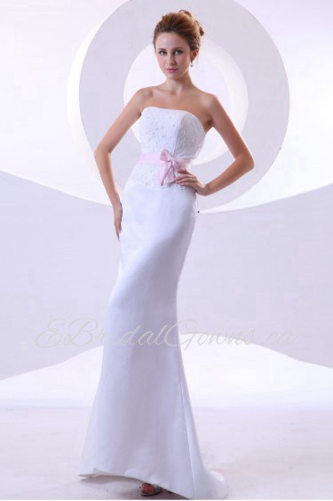 Satin Strapless Sheath Dress with Embroidery 