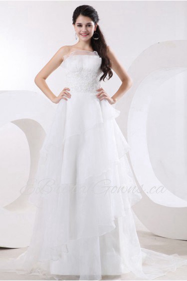 Organza Strapless A-Line Dress with Embroidery