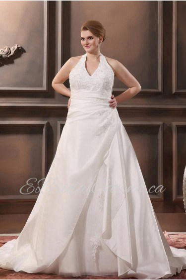 Halter Satin Embroidered Plus Size Gown