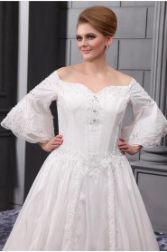 Off-the-Shoulder Organza Embroidered Plus Size Gown