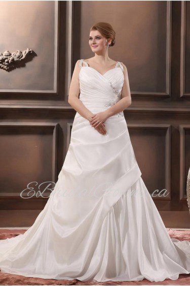 Satin Beading V-Neck Plus Size Gown