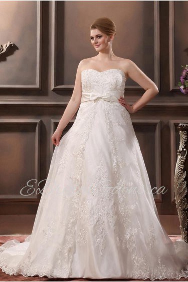 Satin Embroidered Sweetheart Plus Size Gown