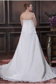 Chiffon Satin Strapless Beading A-Line Plus Size Gown