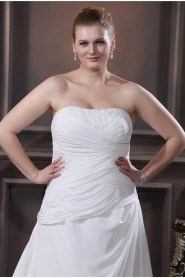 Chiffon Satin Strapless Beading A-Line Plus Size Gown