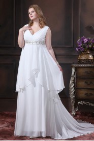 Chiffon Crystals V-Neck Plus Size Gown