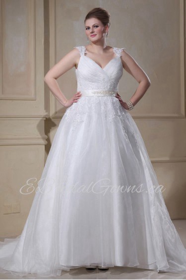 Yarn V-Neck Beading Plus Size Gown