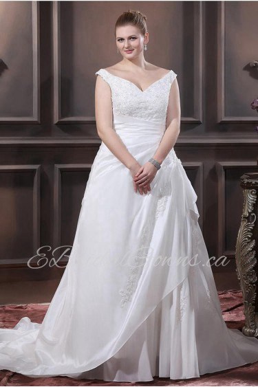 V-Neck Taffeta Beading Embroidered Plus Size Dress