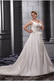 Satin V-Neck A-Line Plus Size Gown