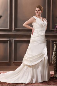 Satin Embroidered V-Neck Plus Size Gown