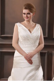 Satin Embroidered V-Neck Plus Size Gown