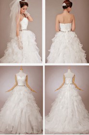 Satin and Organza Sweetheart Floor Length Ball Gown with Crystals