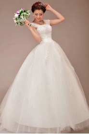 Satin and Tulle Straps Floor Length Ball Gown with Sequins