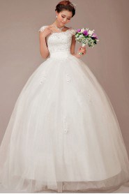 Satin and Tulle Straps Floor Length Ball Gown with Sequins