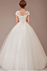 Tulle Bateau Neckline Floor Length Ball Gown with Flower