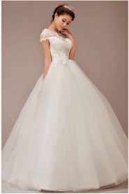 Tulle Bateau Neckline Floor Length Ball Gown with Flower