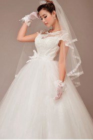 Tulle Bateau Neckline Floor Length Ball Gown with Flower