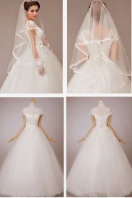 Tulle Bateau Neckline Floor Length Ball Gown with Flower