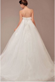 Organza Strapless Floor Length Ball Gown with Flowers